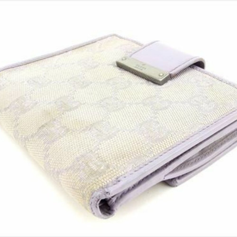Auth Gucci Wallet Purse Glogos Purple Beige Canvas Leather Woman - Picture 3 of 9